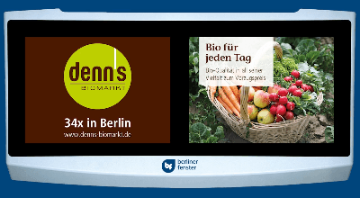 Innenwerbung denn’s Biomarkt im Berliner Fenster